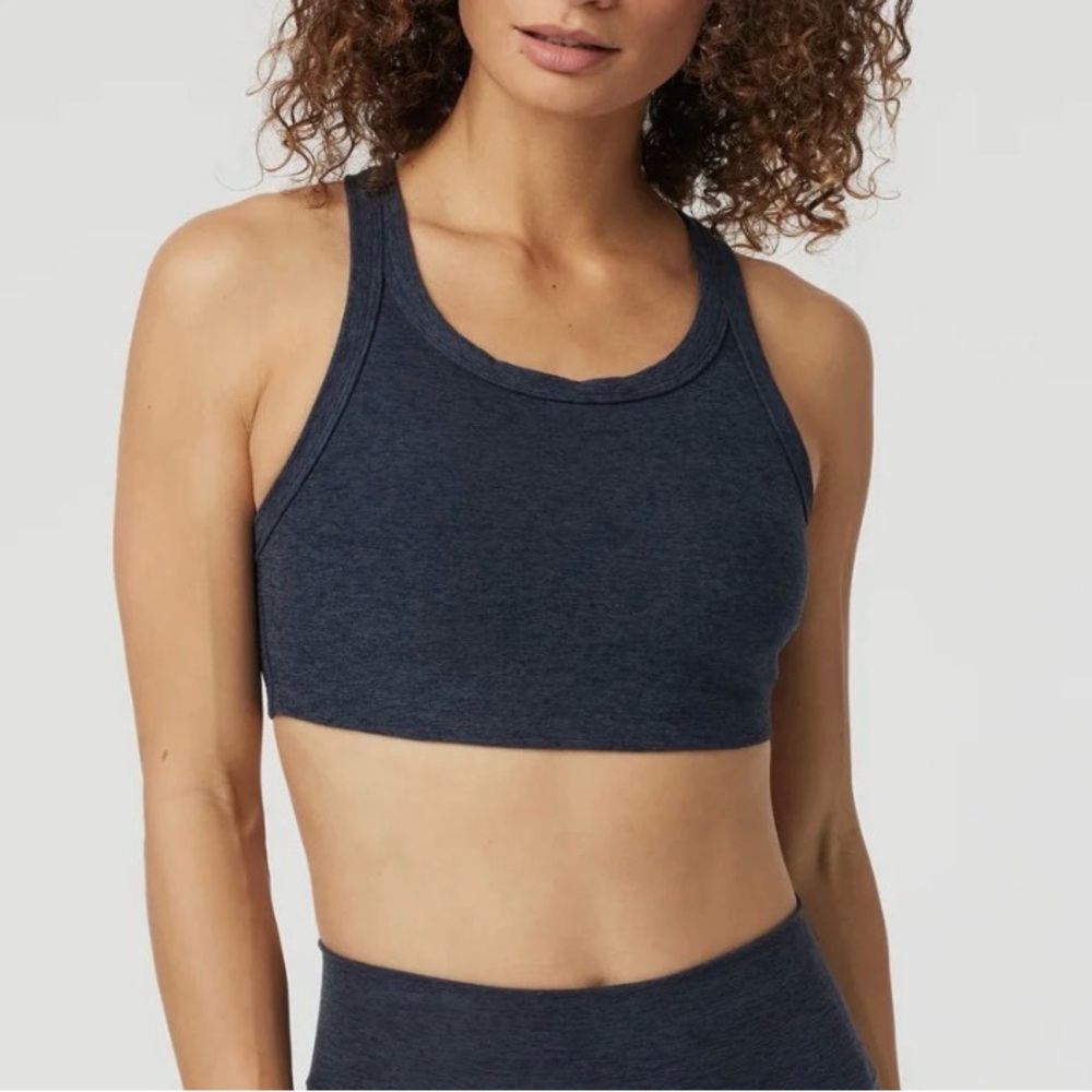 Vuori Navy Heather High-Neck Sports Bra